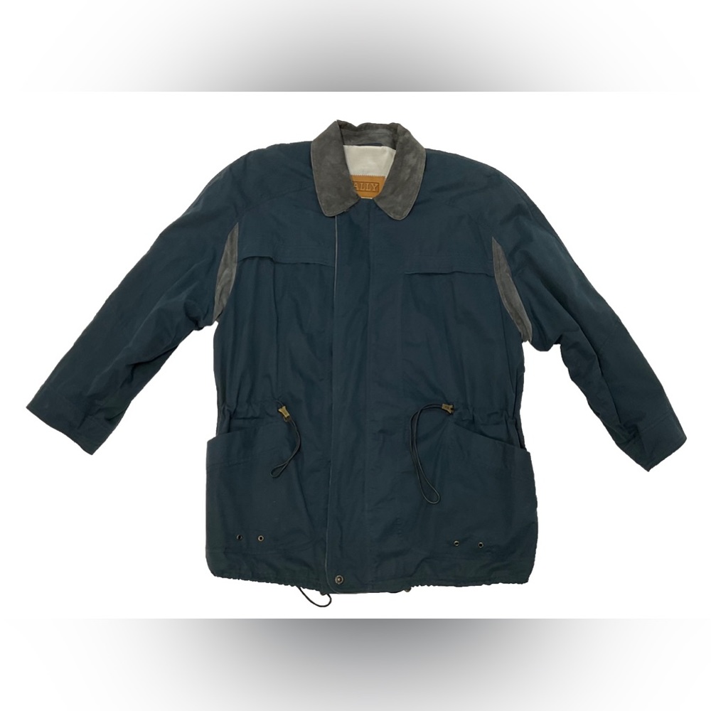 Bally 100% Pelle Heavyweight Men’s Size M Blue Long Sleeve Coat Made In Italy